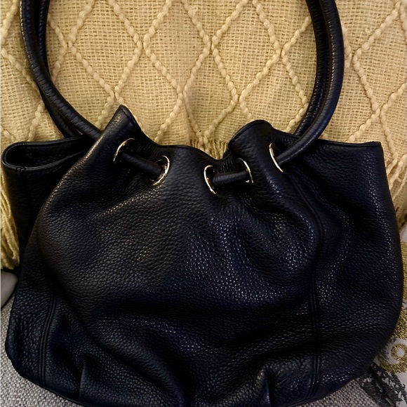 Michael Kors Black Leather Drawstring or Bucket Bag with gold hardware. - Picture 5 of 16